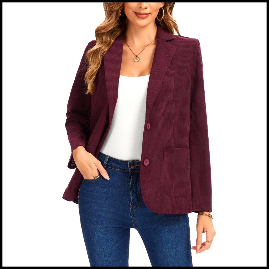Corduroy Blazer Slim Fit Long Sleeve Notch Lapel Work Office Jacket
